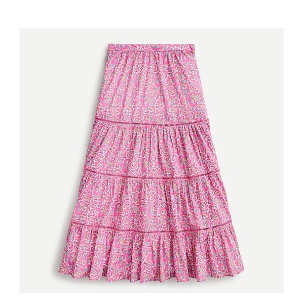 J. Crew - NWOT - Tiered Maxi Skirt in Pink Block
